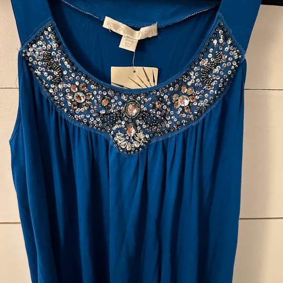 NWT M BOSTON PROPER Blue Rhinestone pleated lightweight woman tank top coastal - Picture 4 of 12